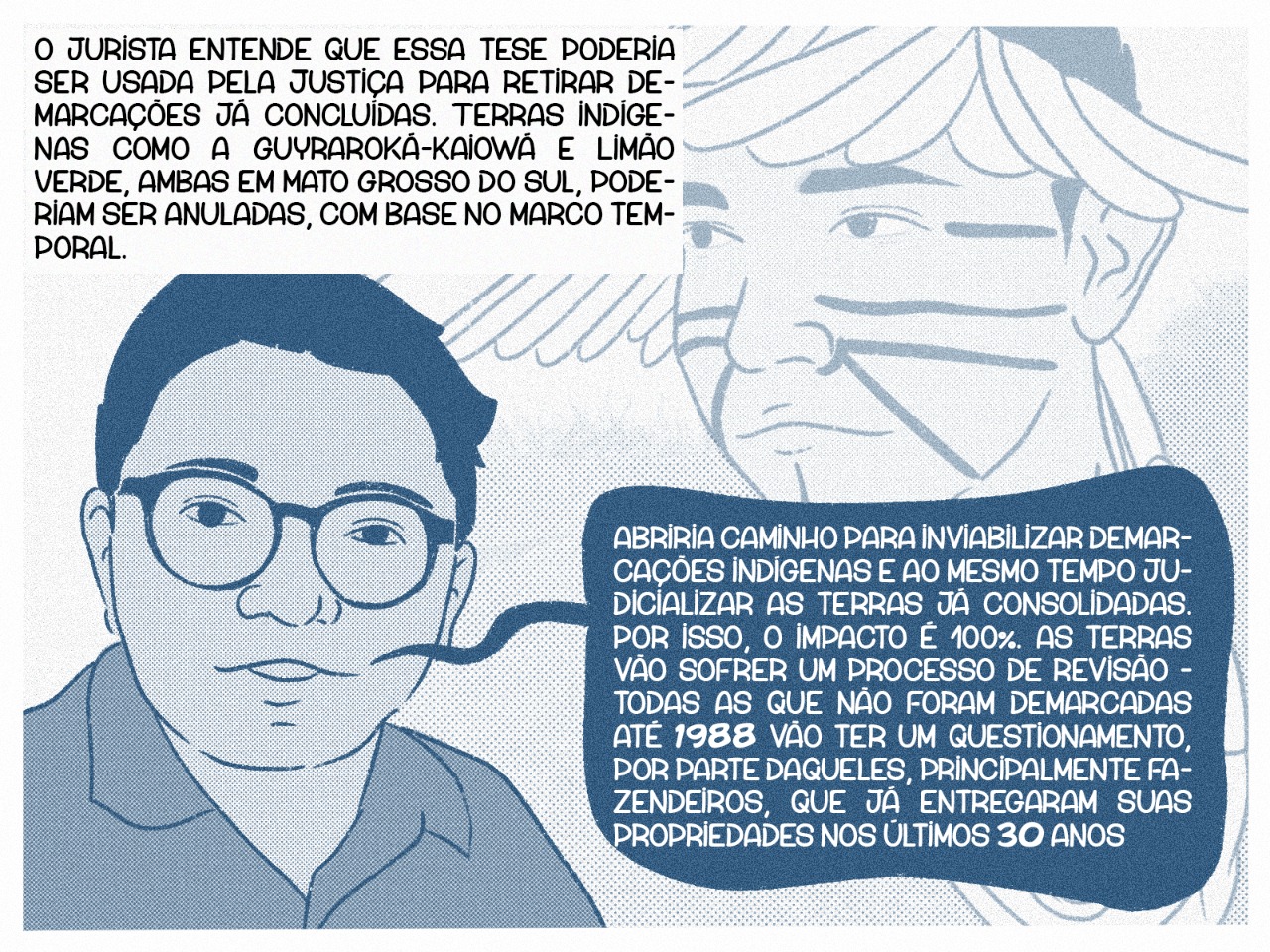 O jurista entende que essa tese poderia ser usada pela Justiça para retirar demarcações já concluídas. Terras indígenas como a Guyraroká-Kaiowá e Limão Verde, ambas em Mato Grosso do Sul, poderiam ser anuladas, com base no marco temporal. “Abriria caminho para inviabilizar demarcações indígenas e ao mesmo tempo judicializar as terras já consolidadas. Por isso, o impacto é 100%. As terras vão sofrer um processo de revisão - todas as que não foram demarcadas até 1988 vão ter um questionamento, por parte daqueles, principalmente fazendeiros, que já entregaram suas propriedades nos últimos 30 anos”.