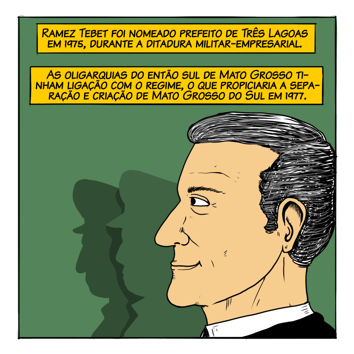 Ramez Tebet foi nomeado prefeito de Três Lagoas em 1975, durante a ditadura militar-empresarial. As oligarquias do então sul de Mato Grosso tinham ligação com o regime, o que propiciaria a separação e criação de Mato Grosso do Sul em 1977.