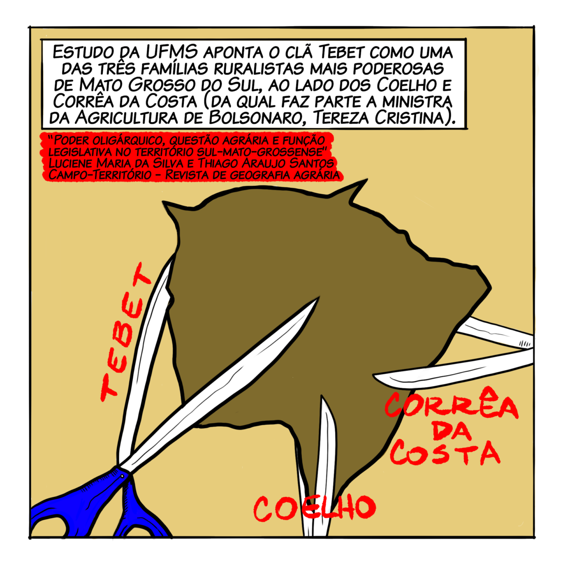 Estudo da UFMS aponta o clã Tebet como uma das três famílias ruralistas mais poderosas de Mato Grosso do Sul, ao lado dos Coelho e Corrêa da Costa (da qual faz parte a ministra da Agricultura de Bolsonaro, Teresa Cristina).