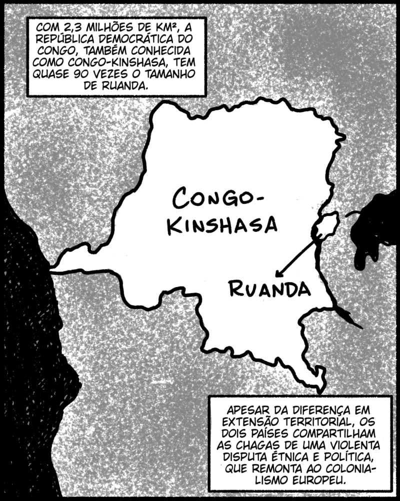 Com 2,3 milhões de km², a República Democrática do Congo, também conhecida como Congo-Kinshasa, tem quase 90 vezes o tamanho de Ruanda. Apesar da diferença em extensão territorial, os dois países compartilham as chagas de uma violenta disputa étnica e política, que remonta ao colonialismo europeu.