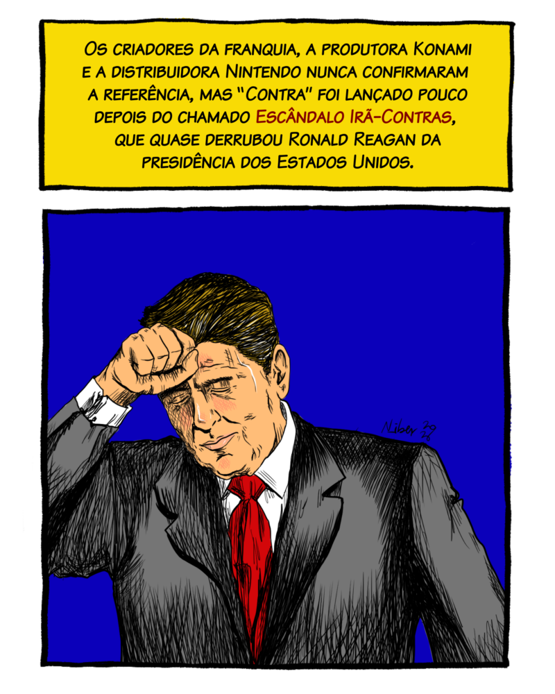Os criadores do jogo, a produtora Konami e a distribuidora Nintendo nunca confirmaram a referência, mas “Contra” foi lançado pouco depois do chamado Escândalo Irã-Contras, que quase derrubou Ronald Reagan da presidência dos Estados Unidos.